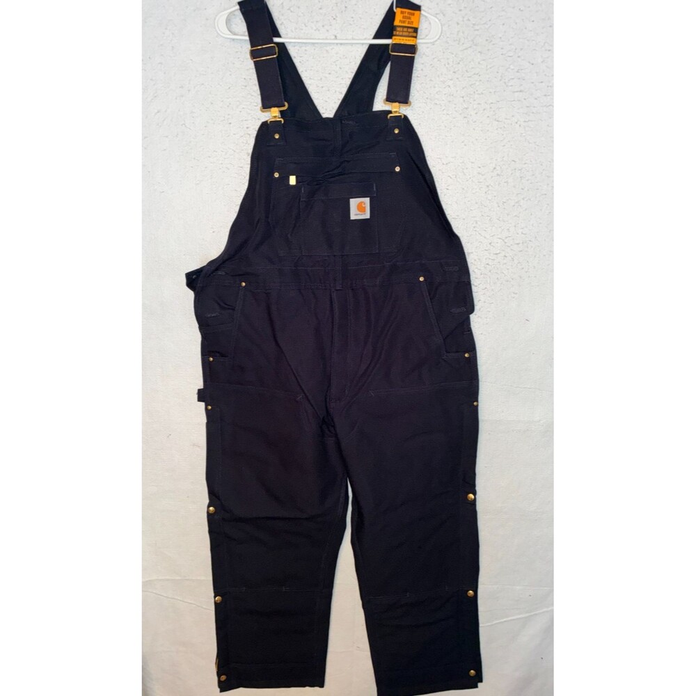 Carhartt Men's sz L Short Loose Fit Firm Duck Insulated Bib Overalls Navy Blue